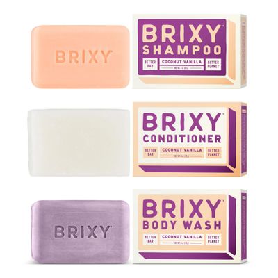 BRIXY Balancing Shampoo and Conditioner Bar Set with Moisturizing Body Wash Bar, Controls Oil Hydrates Strands, Removes Build Up, Moisturizes Skin, All Hair Types, pH Balance, Color Safe, Vegan