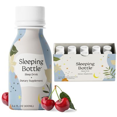 Sleeping Bottle Sleep Aid Drink, Melatonin Free, Vegan, No-Sugar, Cherry Flavor (3.4 Fl Oz, Pack of 10)