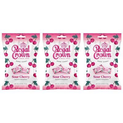 Regal Crown Sour Cherry Candy Traditional Sour Cherries Candy Tart and Tangy Old Fashioned Sour Cherry Hard Candy Brought To You By Iconic Candy 6.25oz Peg Bag (3)