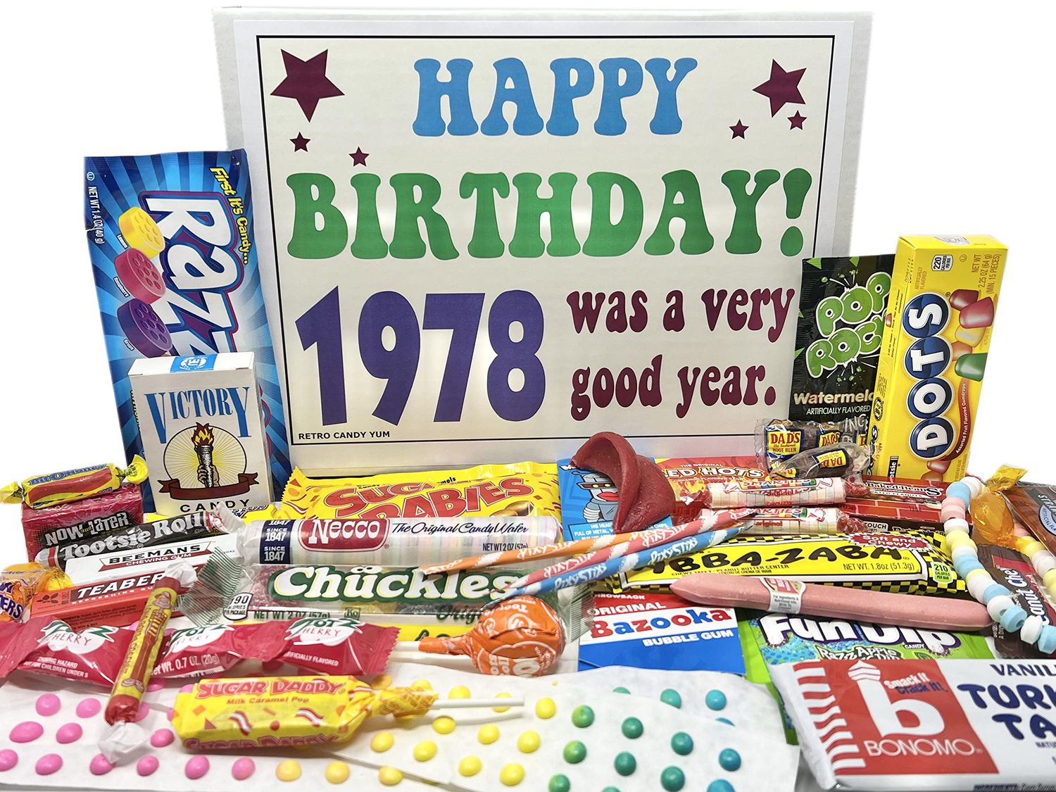 RETRO CANDY YUM 1978 47th Birthday Gift Box Nostalgic Candy Assortment from Childhood for 47 Year Old Man or Woman Born 1978