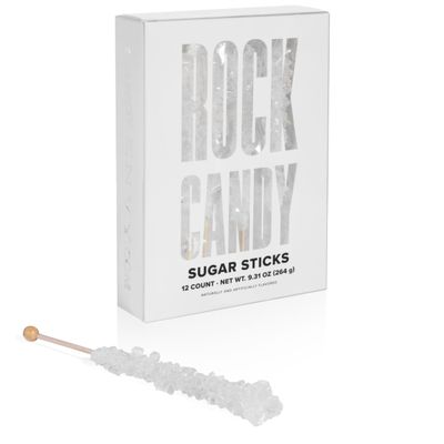 White Rock Candy Sugar Sticks - Original Sugar Flavored - 12 Individually Wrapped White Candy Party Favors
