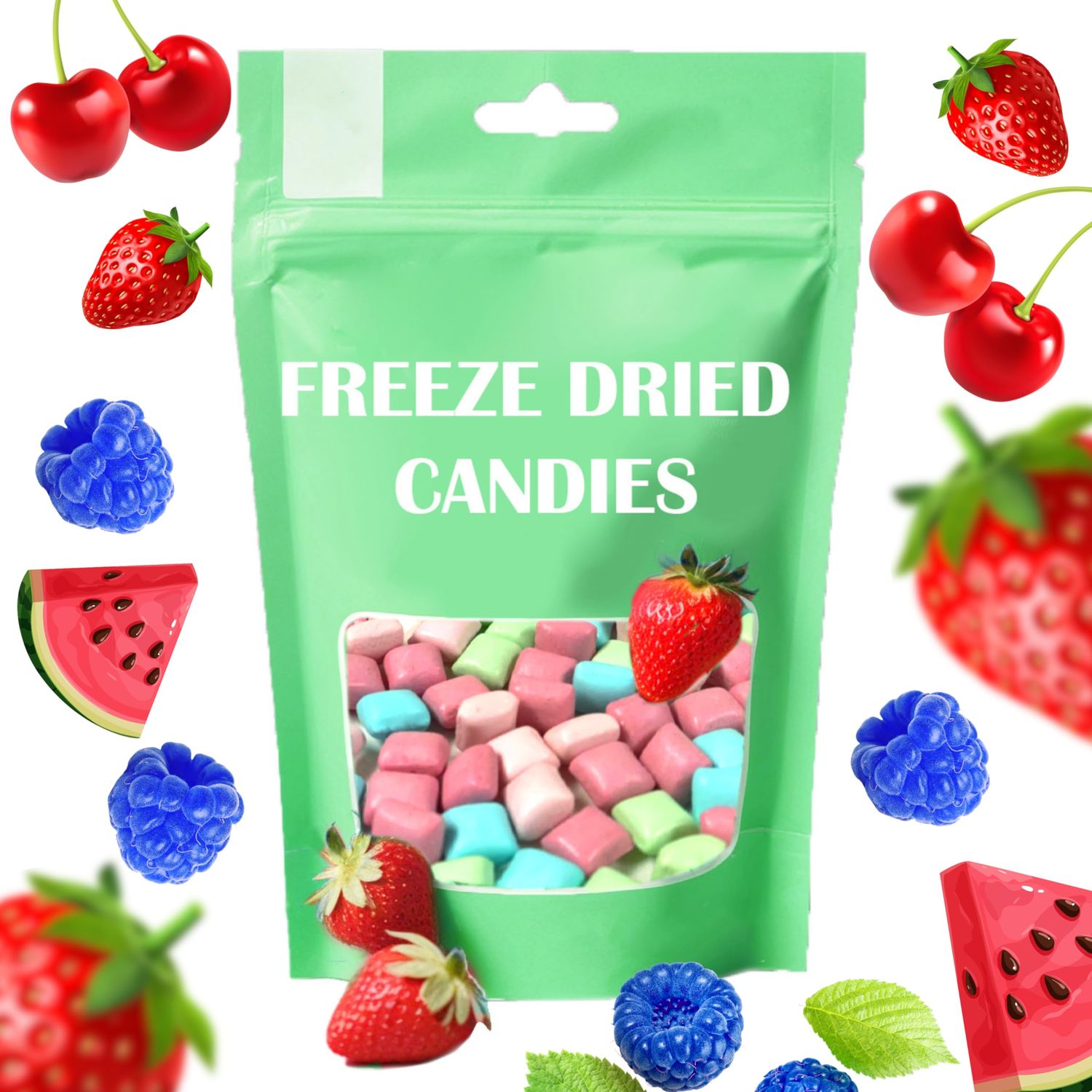 Freeze Dried Candy 11oz Mini Sours Candies Puffs Burst Fruit Flavors Strawberry Watermelon Blue Raspberry Cherry Deliciously Gift Pillows Crunchy Lightweight Treat Snack in Zipper Resealable Bag
