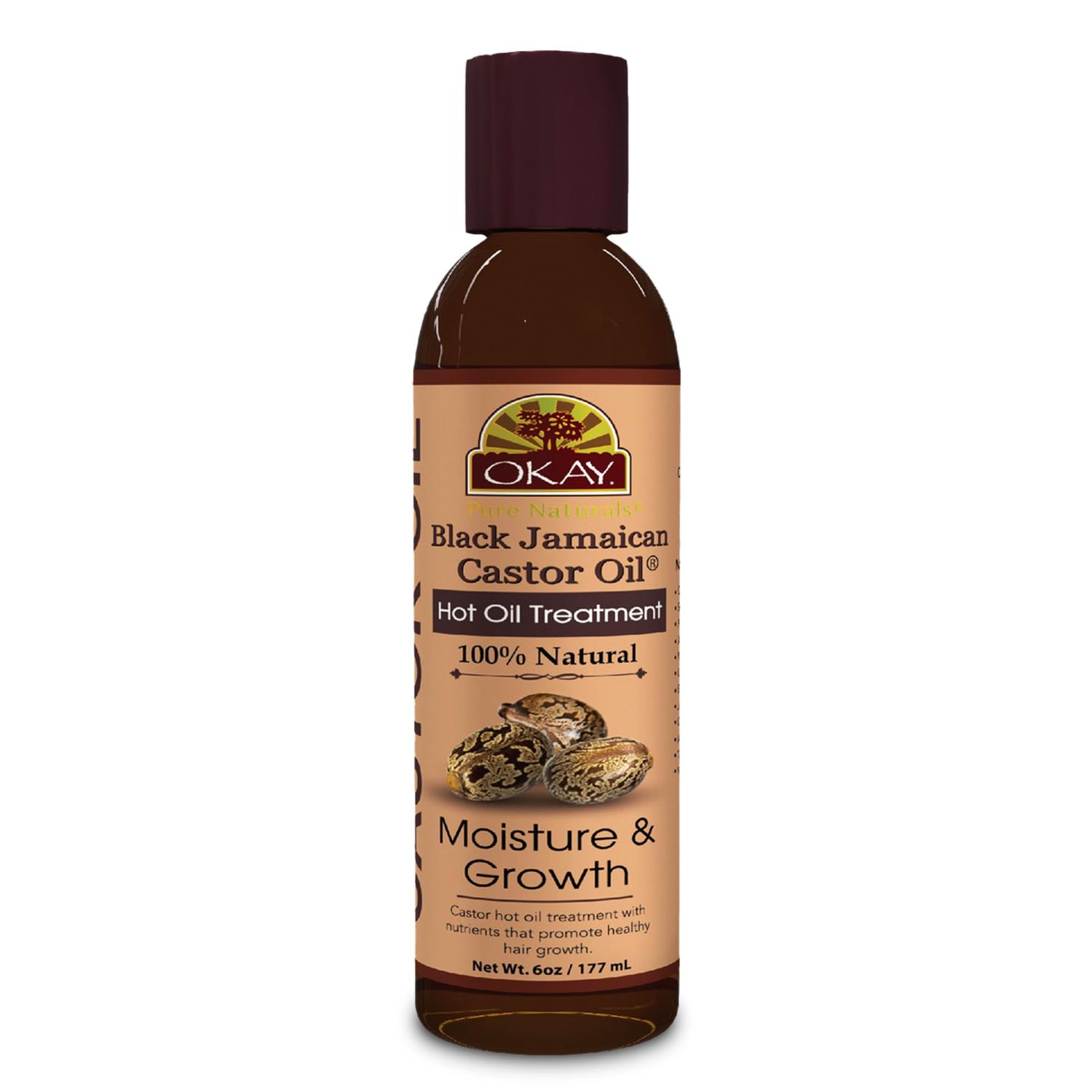 OKAY 100 Natural Black Jamaican Castor Hot Oil Hair Treatment - Castor Oil for Dry Damaged Frizzy Hair, Pure Therapy Blend with Jojoba for Men Women - 6 oz (Pack of 1)