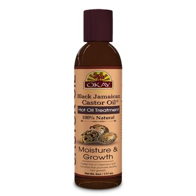 OKAY 100 Natural Black Jamaican Castor Hot Oil Hair Treatment - Castor Oil for Dry Damaged Frizzy Hair, Pure Therapy Blend with Jojoba for Men Women - 6 oz (Pack of 1)