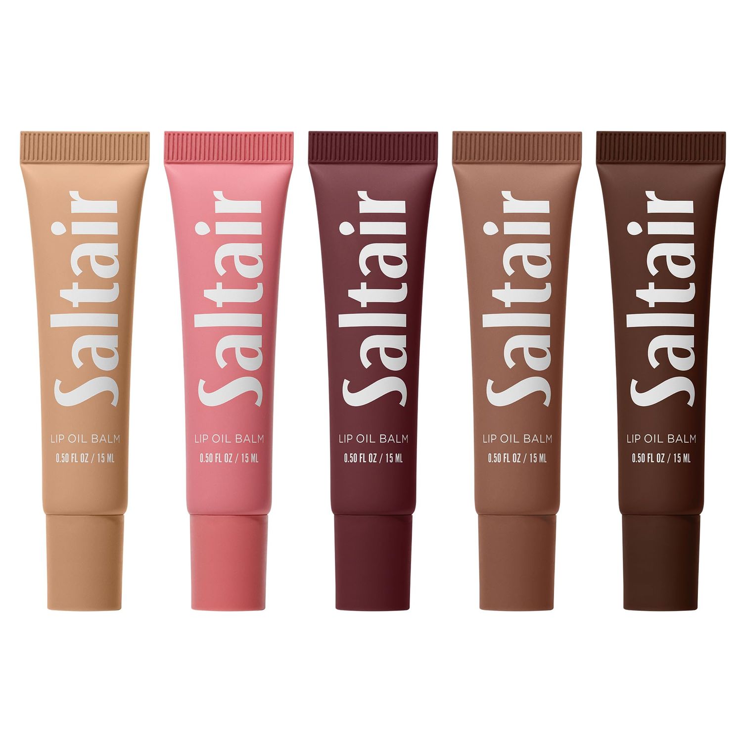 Saltair Hydrating Lip Oil Balm, Clear and Tinted Lip Gloss, Essentials Shades 5-Pack. Moisturizing Vegan Conditioning for Dry Cracked Lips with Glossy High-Shine Finish. Coconut Vanilla Flavor