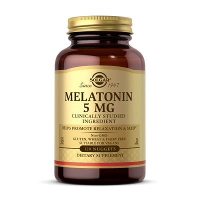 Solgar Melatonin 5 mg, 120 Nuggets - Helps Promote Relaxation Sleep - Clinically-Studied Melatonin - Supports Natural Sleep Cycle - Vegan, Gluten Free, Dairy Free, Kosher - 120 Servings