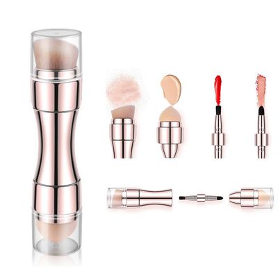 Bling Toman 4 in 1 Makeup Brush, Eyeshadow Eye Lip Face Concealing Blush Foundation Brush All in One Retractable Travel Size Makeup Brush Set (rose gold brush)