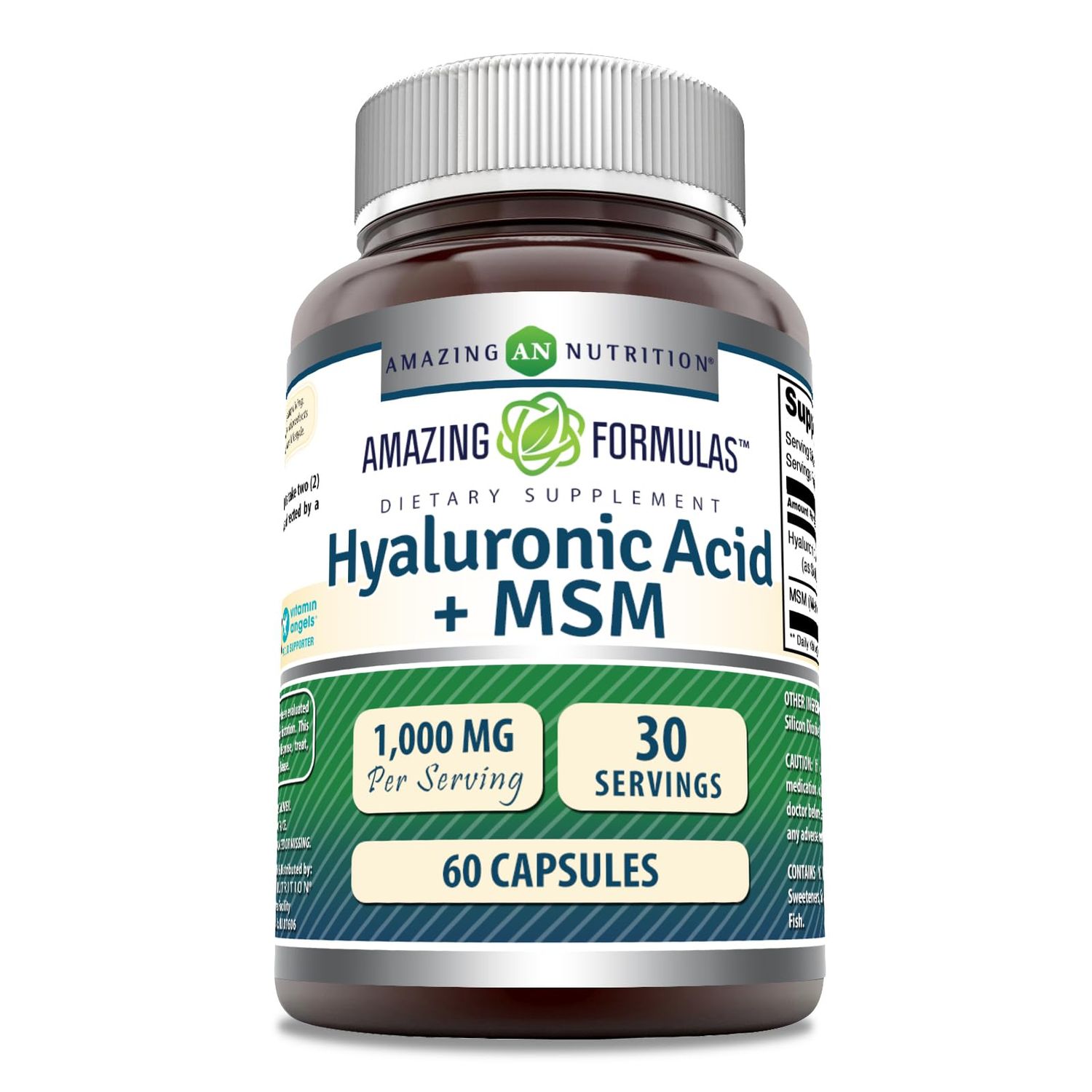 Amazing Formulas Hyaluronic Acid MSM Supplement 1000 Mg Per Serving Capsules Non-GMO Gluten Free Made in USA (1 Pack, 60 Count)