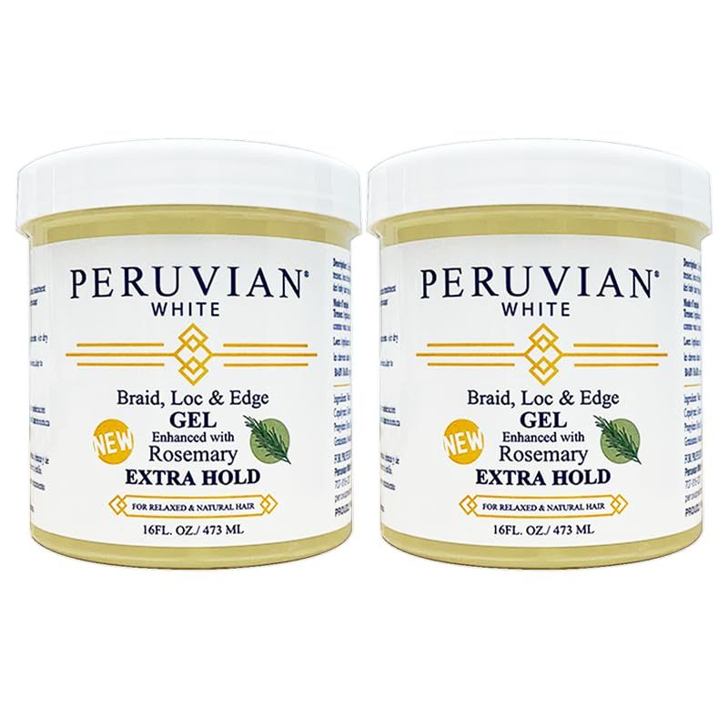 Peruvian white Braid, Loc, and Edge Gel EXTRA HOLD for Relaxed Natural Hair, 16 oz. (Rosemary) (Pack of 2)