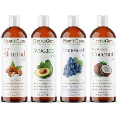 Carrier Oil Variety Set 16 oz Cold Pressed 100 Pure Natural Almond, Avocado, Coconut Fractionated, Grapeseed. For Aromatherapy Essential Oils, Skin Hair Growth Moisturizer. Perfect for Body Massage
