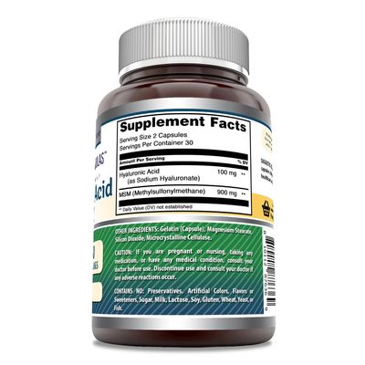 Amazing Formulas Hyaluronic Acid MSM Supplement 1000 Mg Per Serving Capsules Non-GMO Gluten Free Made in USA (1 Pack, 60 Count)
