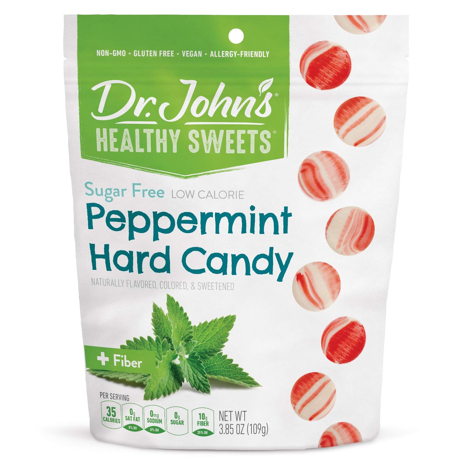 Dr. Johns Sugar Free Candy, Healthy Hard Candy with Zero Sugar, Low Calorie Snacks, Keto Friendly, Vegan, Gluten Free, Peppermint, 24 Count, 3.85 OZ
