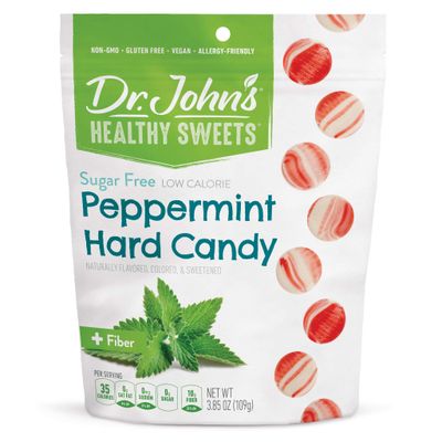 Dr. Johns Sugar Free Candy, Healthy Hard Candy with Zero Sugar, Low Calorie Snacks, Keto Friendly, Vegan, Gluten Free, Peppermint, 24 Count, 3.85 OZ