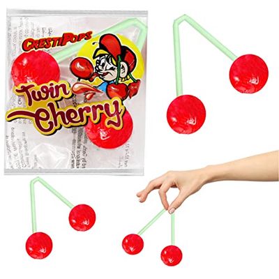 Fruidles Twin Cherry Lollipops, Hard Candy Suckers, Non-GMO, Individually Wrapped (12-Pack)