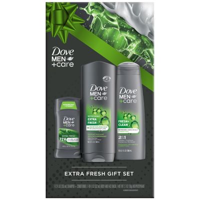Dove Men Care Bundle -Extra Fresh Body Wash 72H Deodorant Fresh Clean 2-in-1 Shampoo and Conditioner, Citrus Scent (3 Piece Set)