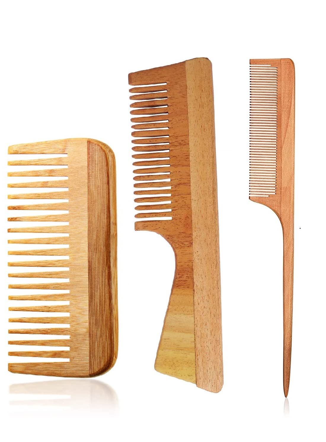 TASHKURST Neem Wooden Comb Hair comb set combo for Women Men Kachi Neem wood Comb Kangi hair comb set for women Wooden Comb for women hair growth Kanghi for Hair (Pack of 3)