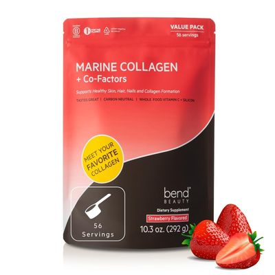 Bend Marine Collagen Co-Factors Strawberry Flavored Collagen Powder Hydrolyzed Collagen Supplement Fish Collagen Peptides Silicon Vitamin C Supports Healthy Skin, Hair Nails