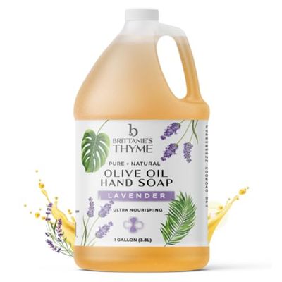 Brittanie&#39;s Pure Organic Castile Liquid Olive Oil Soap Refill, Lavender, 1 Gallon Face, Body Wash, Dishes, Pets Laundry Vegan Gluten Free Non-GMO