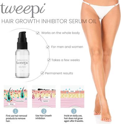 Tweepi Hair Growth Inhibitor Serum - Body Face Hair Removal for Men Women - Modern Day Ant Egg Oil - Paraben Free - MADE IN UK- 50G