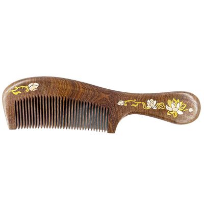 Sitronugras Handmade Wooden Comb, Fine Teeth Sandalwood Comb for Wavy hair, No Static Combs for Men Women ,Wooden Hair Comb with Handle