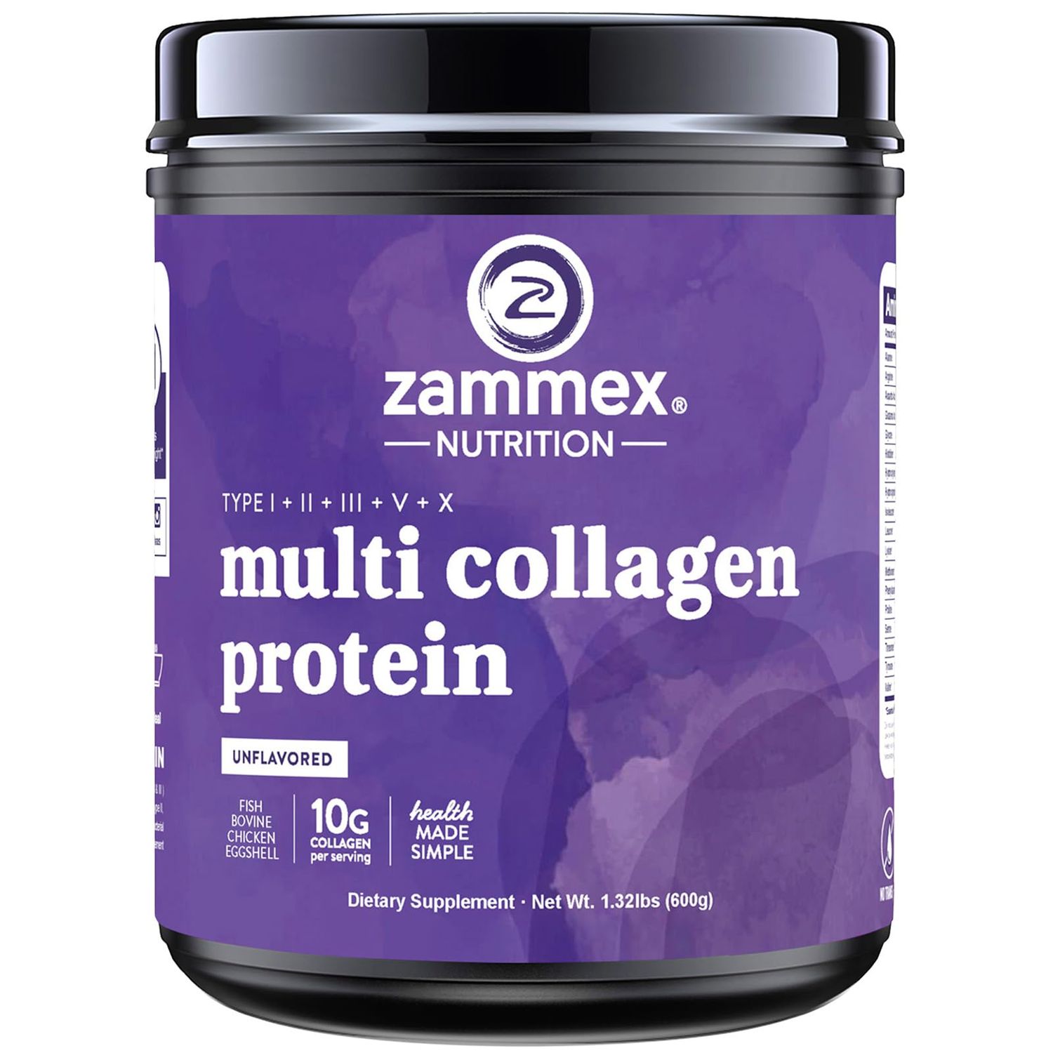 Zammex Multi Collagen Peptides, 5 Types of Hydrolyzed Collagen Unflavored Protein Powder, 60 Serving, Premium Grass-Fed Beef, Chicken, Wild Fish, Eggshell, Keto Paleo Friendly, Easy Mix