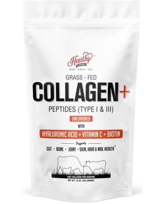 HEARTHY FOODS Collagen Powder - 18g Protein - Hydrolyzed Collagen Biotin Hyaluronic Acid Vitamin C Gluten Free No Sugar Non GMO 16 Oz