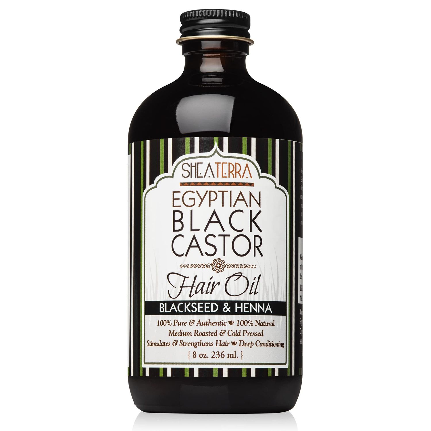 Shea Terra Organics 100 Percent Pure Egyptian Black Castor Extra Virgin Oil - Blackseed and Henna All-Natural Strengthening and Conditioning Hair Oil for Healthy Hair Growth and Scalp- 8 oz