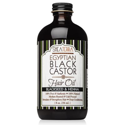 Shea Terra Organics 100 Percent Pure Egyptian Black Castor Extra Virgin Oil - Blackseed and Henna All-Natural Strengthening and Conditioning Hair Oil for Healthy Hair Growth and Scalp- 8 oz