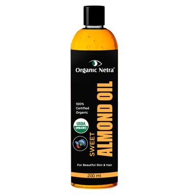 Organic Netra Sweet Almond Oil for Hair and Skin Pure and Safe Nourishes Dry and Dull Hair Enrich with Vitamins and Minerals Paraben Free For All Skin Types - 6.76 Oz