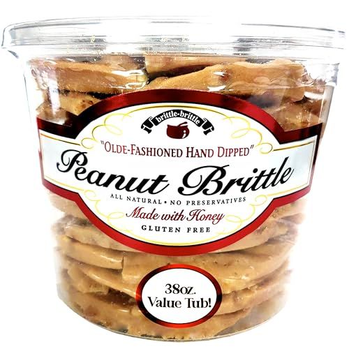 brittle-brittle Peanut Brittle Candy, Handmade Old Fashioned Peanut Brittle Made with Honey, All Natural, Gluten Free, Perfect Snack or Gift, 38 oz