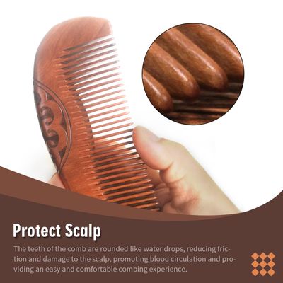 YAKUNCL Anti-Static Peach Wood Comb with Fine Tooth - Wooden Comb for Women, Gentle Scalp Massage Smooth Styling for CurlyThickStraight Hair