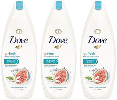 Dove Body Wash - Go Fresh - Restore - With Blue Fig Orange Blossom Scent - Net Wt. 22 FL OZ (650 mL) Per Bottle - Pack of 3 Bottles
