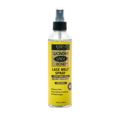 EBIN NEW YORK Wonder Lace Bond Melt Spray 8.25oz - Extra Mega Hold (Original) Flawless, Natural, and Seamleass finish, No Reside, Long Lasting Formula with Protecting Edges, Perfect for wigs.