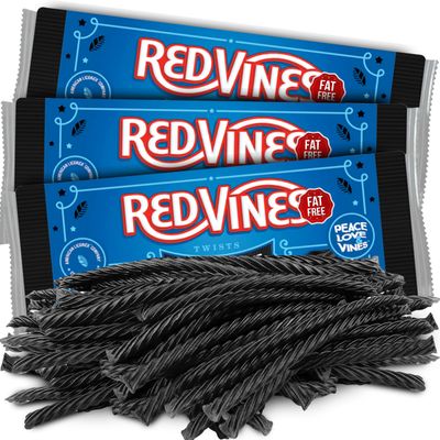 RedVines Black Licorice Twists Chewy Candy, 3 Pack, Original Fat Free Licorice, Soft Black Licorice Flavor Candy Movie Tray, Bulk Black Licorice Party Candy, 5 oz. Each
