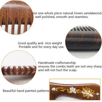Sitronugras Handmade Wooden Comb, Fine Teeth Sandalwood Comb for Wavy hair, No Static Combs for Men Women ,Wooden Hair Comb with Handle