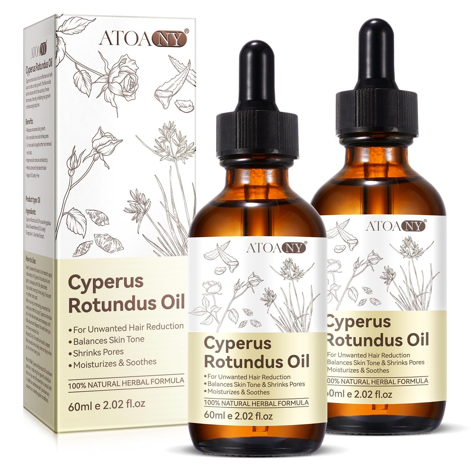 Cyperus Rotundus Oil, Natural Nut Grass Cyprus Oil for Reducing Body Hair Growth, Smooth Skin Hairs Removal, Moisturizing Soothing for All Skin Types, Hair Removal Solution - 2.02 oz(2)