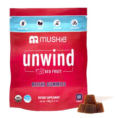 Mushie 100 Organic Reishi Mushroom Gummies - 2000mg Reishi Nootropic for Relaxation, Sleep, Cardiovascular Health Immune Support with Vitamin D - Vegan, Gluten-Free - 60 Count