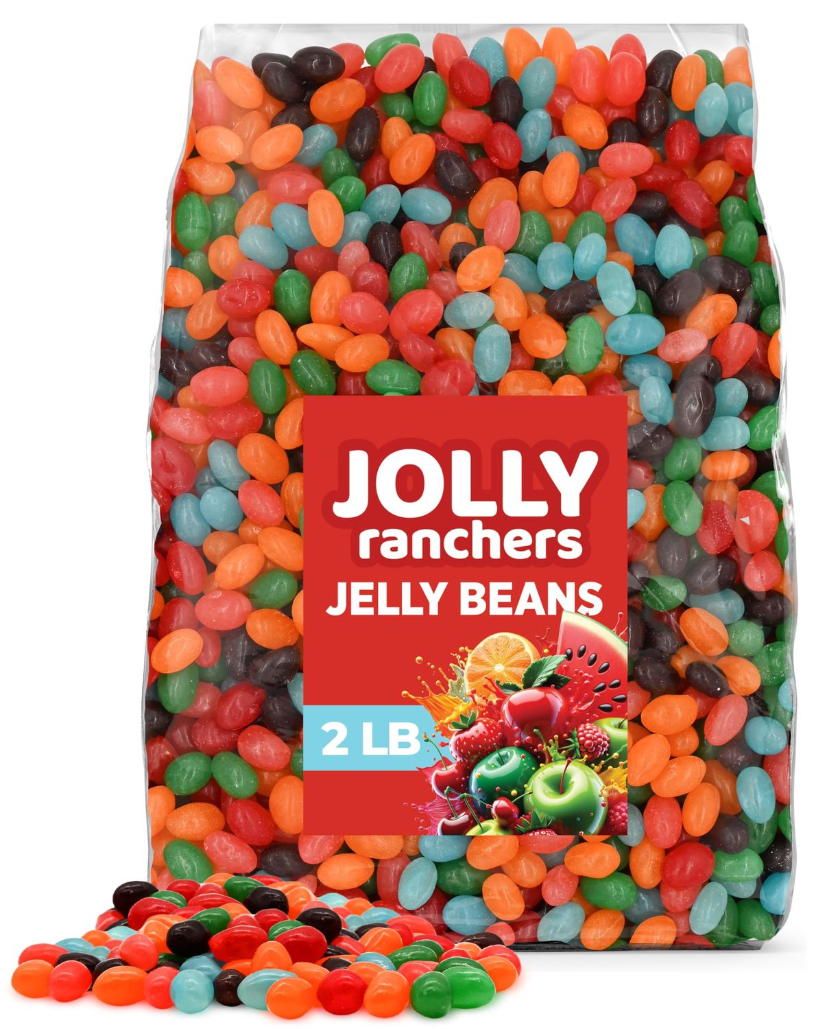 Jolly Ranchers Jelly Beans - 2 lb Bulk Bag Assorted Flavors: Strawberry Orange, Blue Raspberry, Watermelon, Grape, Apple Perfect for Candy Lovers, Parties, Easter Gifting