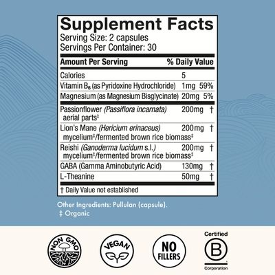 Host Defense MycoBenefits Sleep Capsules - Rest Support for Healthy Sleep Quality - Calming Supplement with Magnesium, Lion's Mane GABA - Aids Balanced Rest Cycles - 60 Capsules (30 Servings)