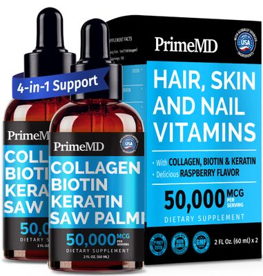Liquid Collagen Peptides for Women - Serum Complex with Biotin Vitamin, Hydrolyzed Keratin Protein and Saw Palmetto - Comprehensive Formula for Hair, Skin, and Nails Wellness - 2fl oz (Pack of 2)