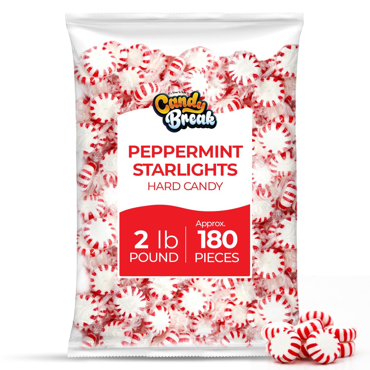 Starlight Peppermint Mints by Arcor - Hard Candy Individually Wrapped, 150 Count in Each Bulk Bag, Sweet Treats for Parties, Holidays Office, Snacks for Adults Kids - 2 lbs
