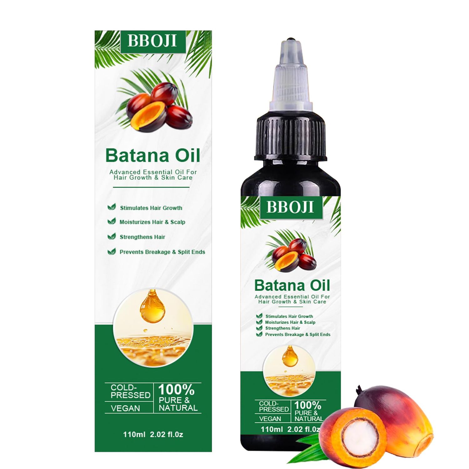 BBOJI Batana Oil for Hair Growth Organic Raw Batana Oil from Honduras - 100 Pure, Natural Cold - For Thicker Stronger Hair Frizz Control 1 bottles