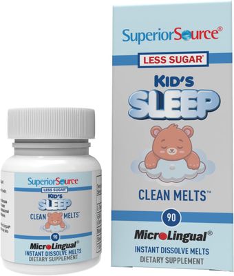 Superior Source Kid&#39;s Sleep Clean Melts - Premium Sleep Supplement for Children - Contains Melatonin, L-Theanine GABA - Less Sugar - Non-GMO, Gluten-Free - 90 MicroLingual Instant-Dissolve Melts