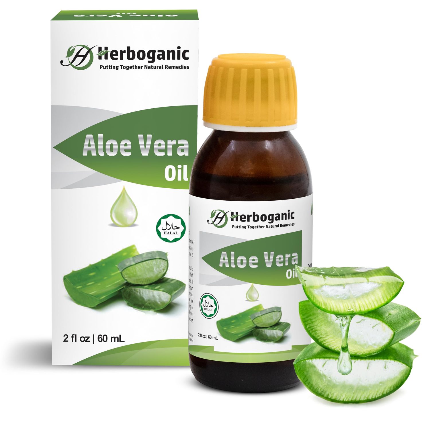 Herboganic&#39;s Natural Aloe Vera Oil - 100 Cold Pressed, Nourishing for Skin, Hair, and Eyelash Growth,Aloe Vera Massage Oil,