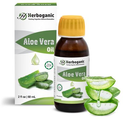 Herboganic&#39;s Natural Aloe Vera Oil - 100 Cold Pressed, Nourishing for Skin, Hair, and Eyelash Growth,Aloe Vera Massage Oil,