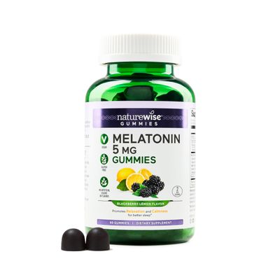NatureWise Melatonin Gummies 5mg - Non-Habit Forming Sleep Support Supplement with Ashwagandha, Valerian Root - BlackBerry-Lemon Flavor - Vegan, Gluten Free, Non-GMO - 60 Count30-Day Supply
