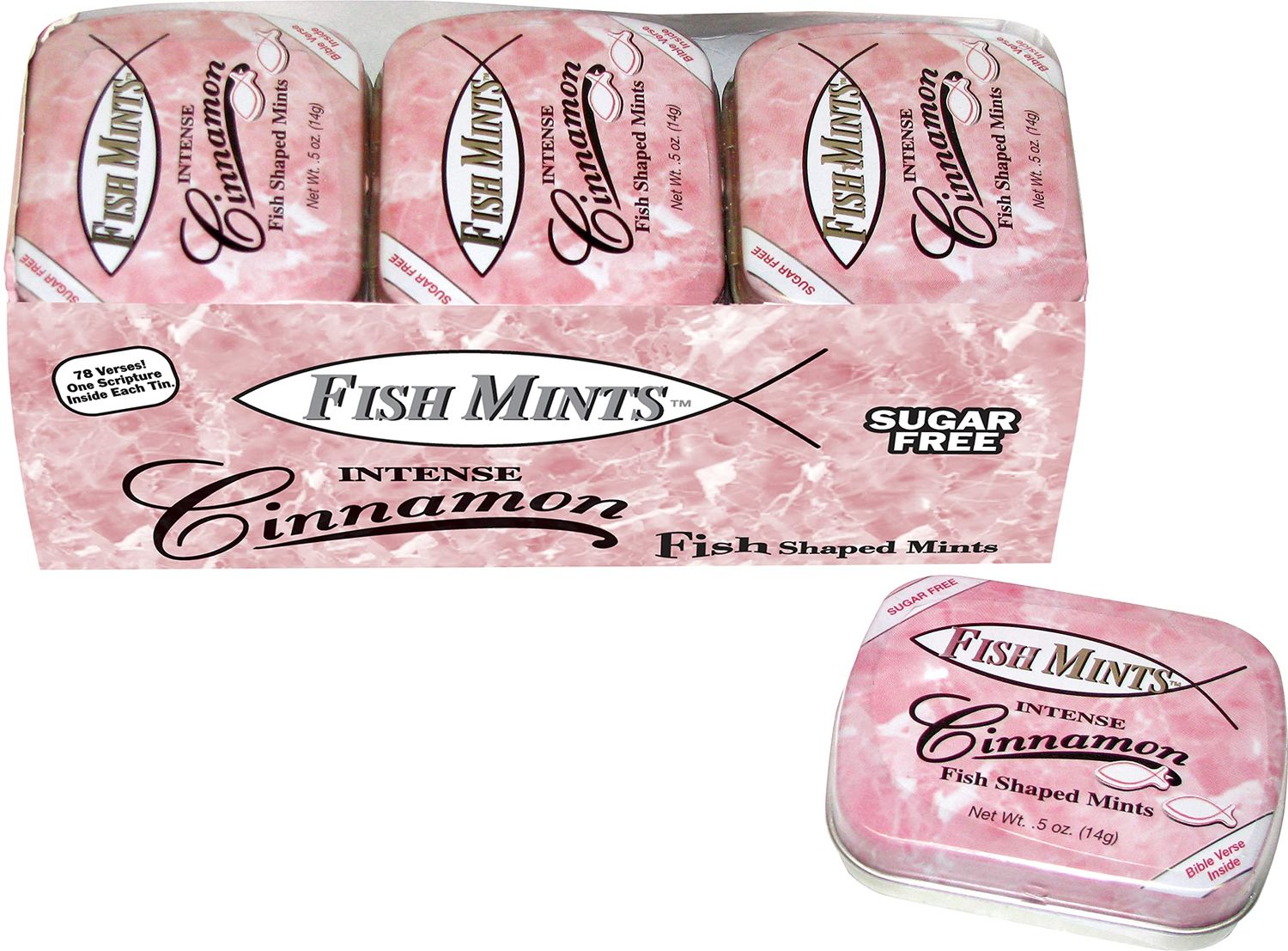Scripture Candy, Sugar Free Fish Shaped Cinnamon Flavored Mints in a Pocket Sized Tin, 9 Count