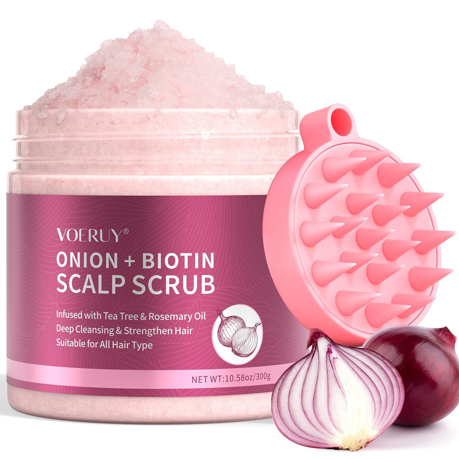 VOERUY Scalp Scrub, Onion Scalp Exfoliator Shampoo, 2-in-1 Scalp Treatment with Biotin, Hair Treatment to Clarify and Remove Build Up, 10.6oz300g