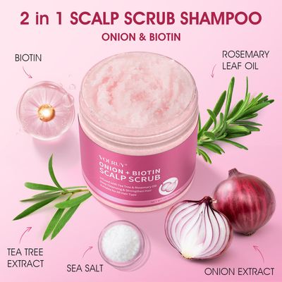 VOERUY Scalp Scrub, Onion Scalp Exfoliator Shampoo, 2-in-1 Scalp Treatment with Biotin, Hair Treatment to Clarify and Remove Build Up, 10.6oz300g