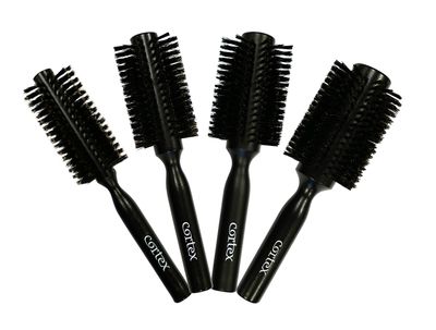 Cortex Professional Boar Bristle Round Hair Brush - Natural and Soft Hair Brush for All Hair Types - Ideal for Men and Women - Creates straightening and rolling perfect - Black Wood 4 Piece Set